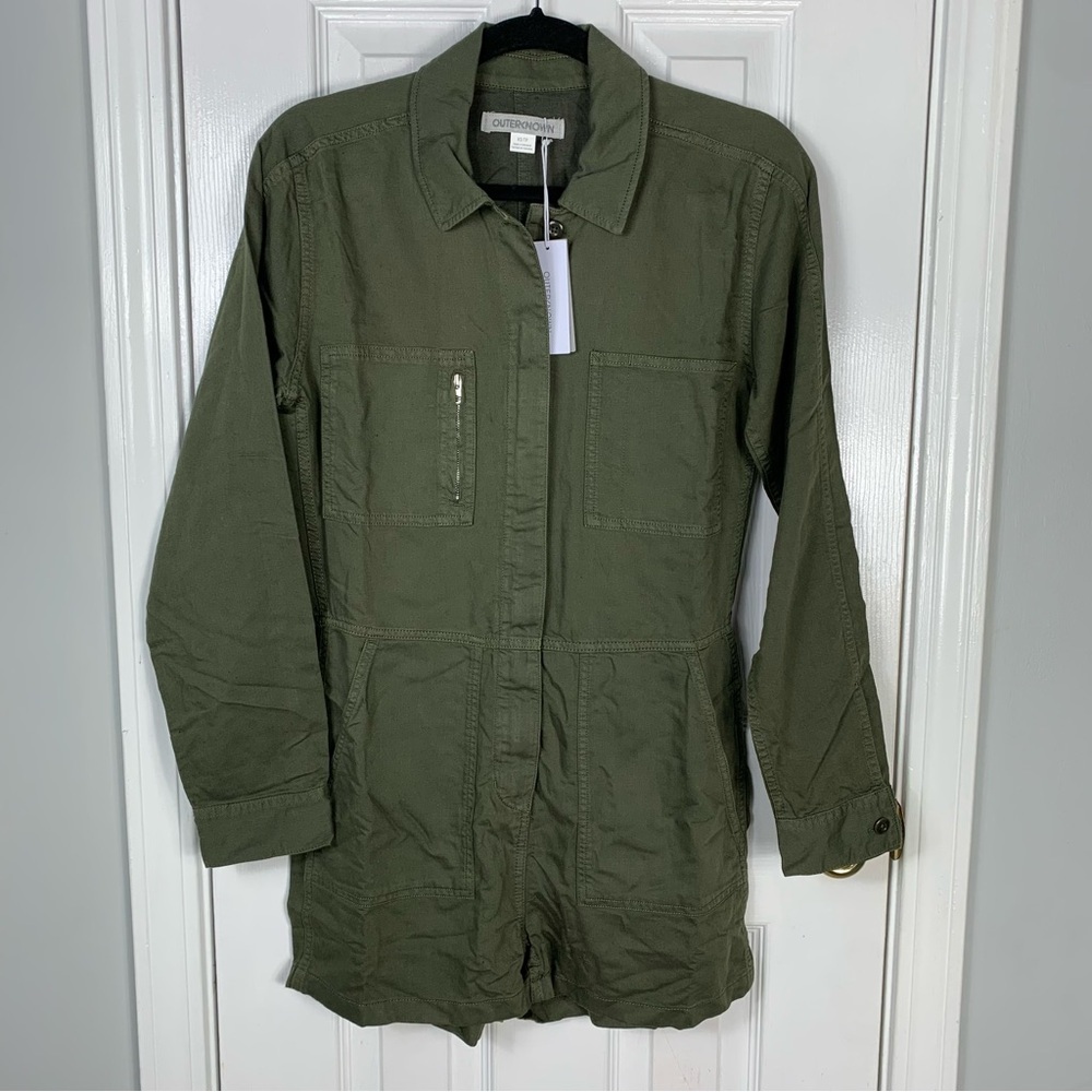 OUTERKNOWN Station Suit Shortall Olive Night Linen Blend Size XS